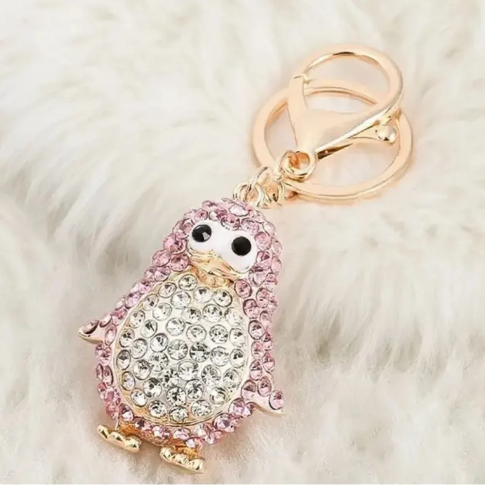 Crystal Penguin Keychain Charm - Pink